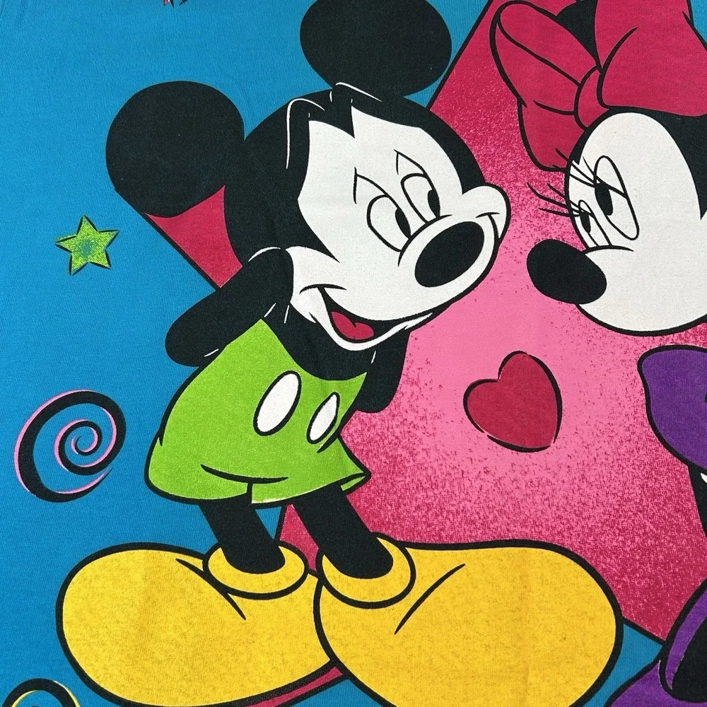 Vintage 90s Mickey And Minnie Mouse Walt Disney Big Graphic T-Shirt Size XL Blue